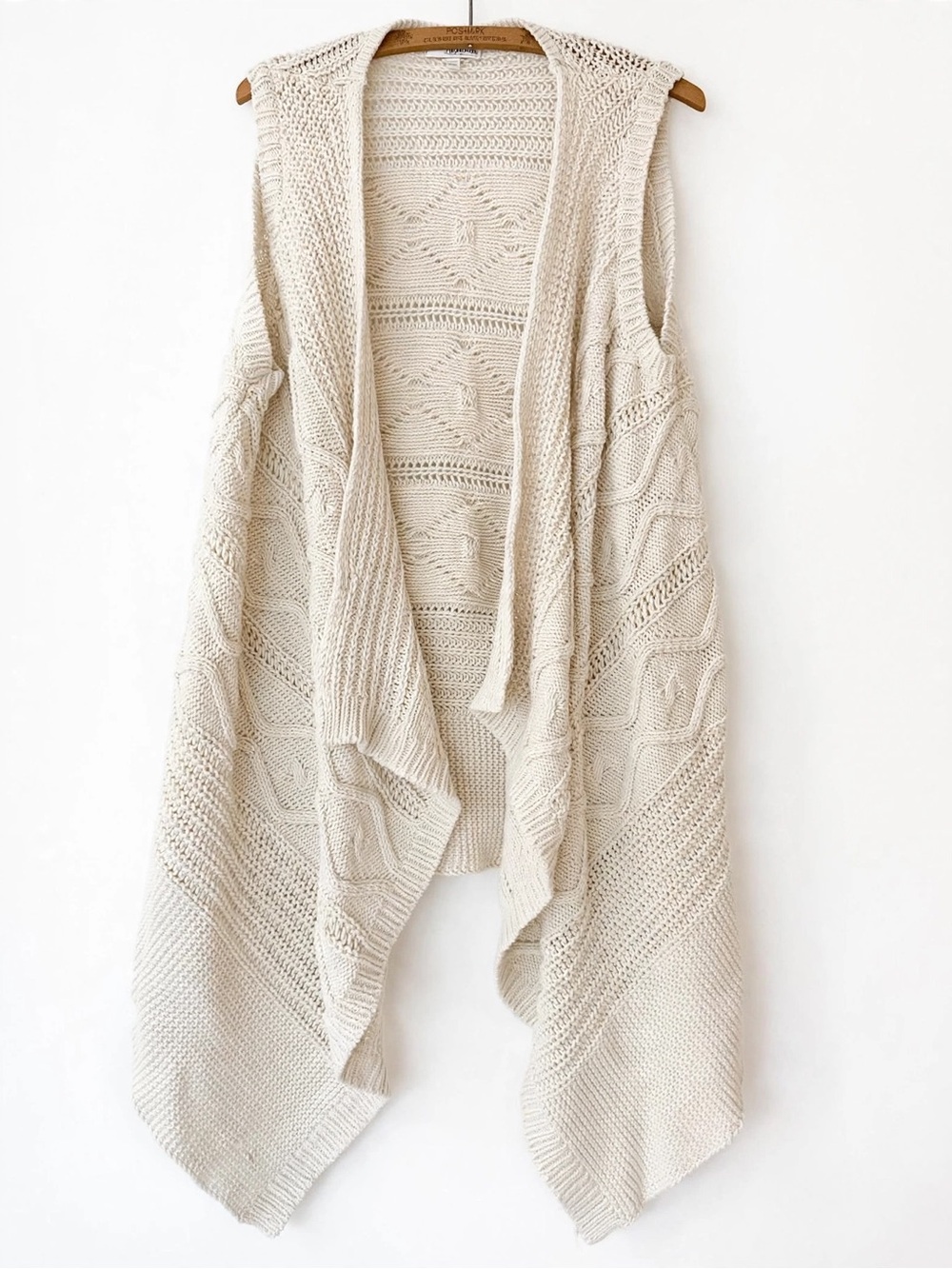Women's Open Front Cable Knit Vest Sweater - Cream